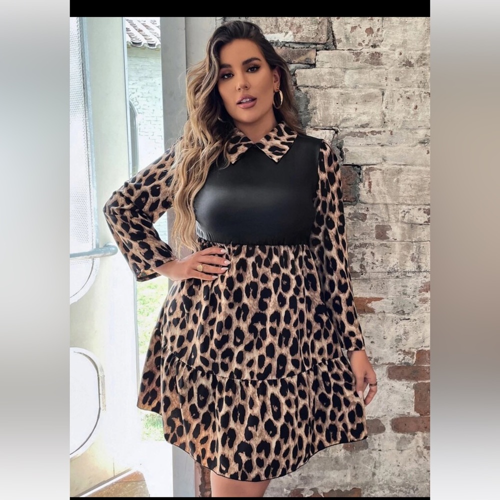 Plus Leopard Print 2 In 1 Dress